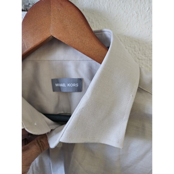 Michael Kords Men's  Slim Fit Dress Shirt Beige Formal  Size L - Picture 7 of 10
